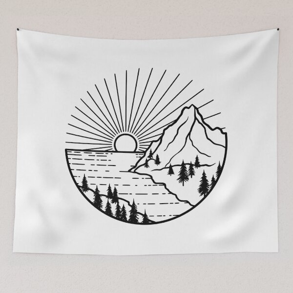 Item preview, Minimalist Mountain Sunrise & Forest Lake Line Art designed and sold by Shopeon Designs.
