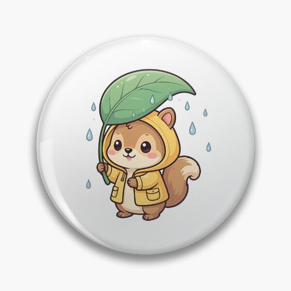 Item preview, Cute Kawaii Baby Squirrel in Raincoat with Leaf Umbrella designed and sold by YALLABUY.