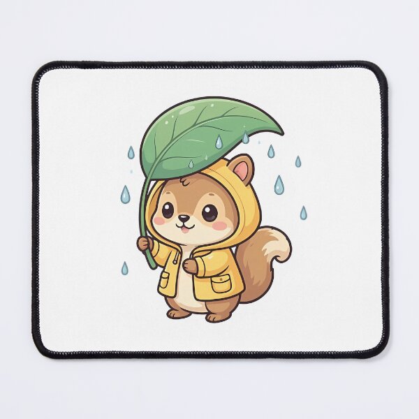 Item preview, Cute Kawaii Baby Squirrel in Raincoat with Leaf Umbrella designed and sold by YALLABUY.