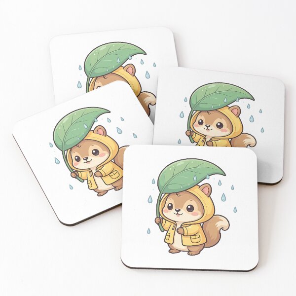 Item preview, Cute Kawaii Baby Squirrel in Raincoat with Leaf Umbrella designed and sold by YALLABUY.