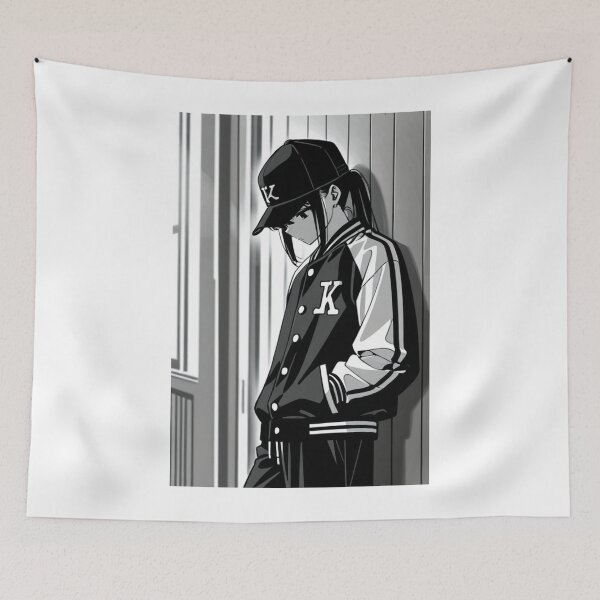 Item preview, Fashion - Man in Black Varsity Jacket Snapback Streetwear Anime Variant 5 designed and sold by AnimeShin.