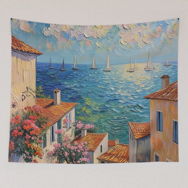 Item preview, Coastal village with sailboats designed and sold by sid1802.