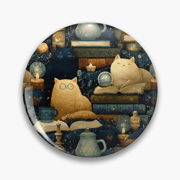 Item preview, Enchanted Library Cats Pattern | Fantasy Reader Cats with Magical Books designed and sold by VieUnique.
