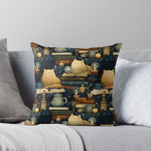 Item preview, Enchanted Library Cats Pattern | Fantasy Reader Cats with Magical Books designed and sold by VieUnique.