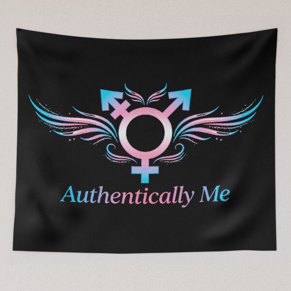 Item preview, Elegant Transgender Pride Symbol Art - "Authentically Me" Pastel Rainbow Wings & Trans Flag Color Graphics designed and sold by MT-Hub | Cute Aesthetic Art, Stickers & Phone Cases.