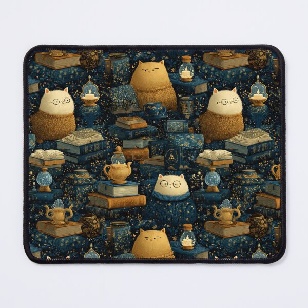 Item preview, Enchanted Library Cats Pattern | Fantasy Reader Cats with Magical Books designed and sold by VieUnique.
