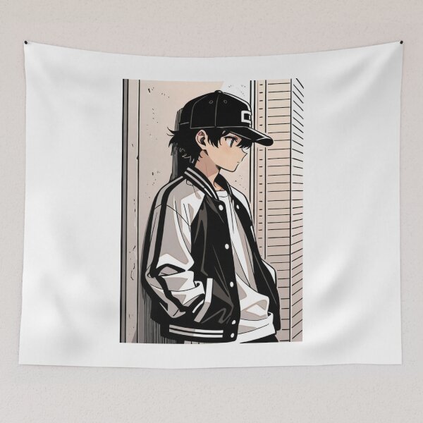 Item preview, Fashion - Man in Black Varsity Jacket Snapback Streetwear Anime Variant 7 designed and sold by AnimeShin.