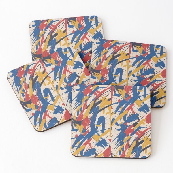 Item preview, Bold Abstract Expressionist Brushstroke Pattern | Vibrant Red Blue Yellow Seamless Repeat designed and sold by Midnight Veil Designs.