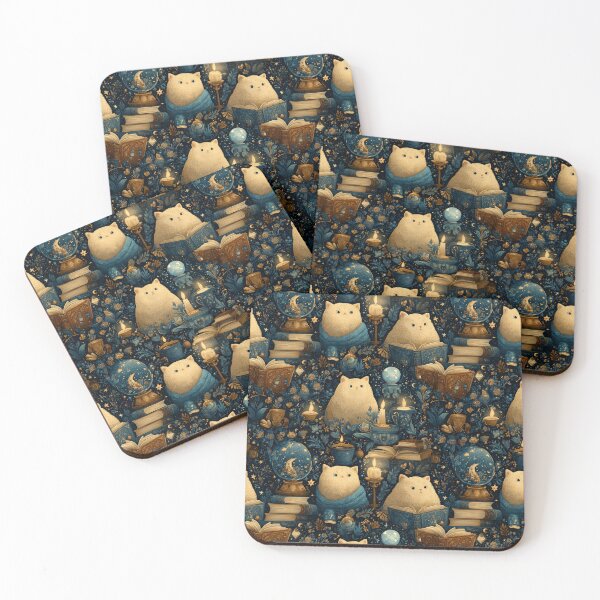 Item preview, Enchanted Library Cats Pattern | Fantasy Reader Cats with Magical Books designed and sold by VieUnique.