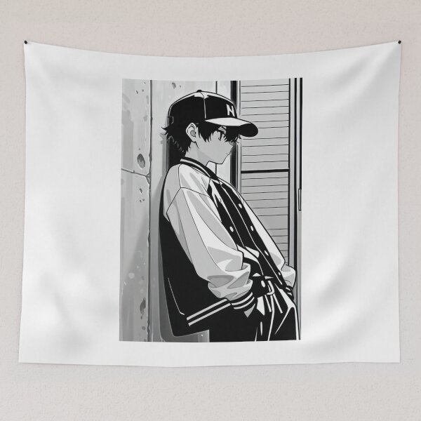 Item preview, Fashion - Man in Black Varsity Jacket Snapback Streetwear Anime designed and sold by AnimeShin.