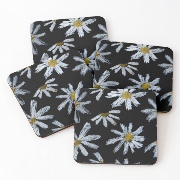 Item preview, Daisies With Black Backgrownd Floral Pattern Naif Art Oil Pastels designed and sold by violet-hope.