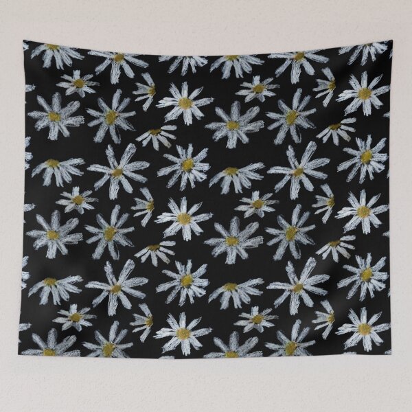 Item preview, Daisies With Black Backgrownd Floral Pattern Naif Art Oil Pastels designed and sold by violet-hope.