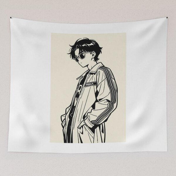 Item preview, Fashion - Man in Black Windbreaker Sunglasses Streetwear Anime Variant 2 designed and sold by AnimeShin.