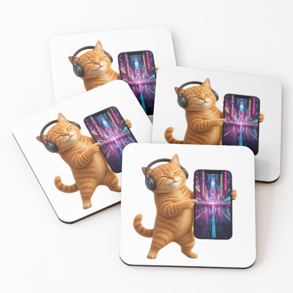 Item preview, Orange Cat Listening to Music with Headphones | Relaxing Music Lover Kitty designed and sold by shikuldo7.