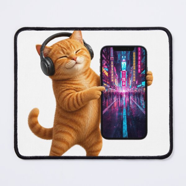 Item preview, Orange Cat Listening to Music with Headphones | Relaxing Music Lover Kitty designed and sold by shikuldo7.
