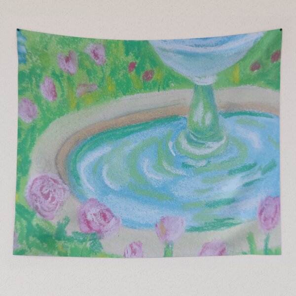 Item preview, Garden Fountain in Bloom | Soft Pastel Painting designed and sold by nuriart.