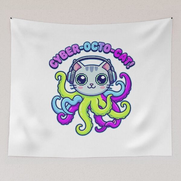 Item preview, A cat with the body of an octopus / Cyberpunk style designed and sold by LOVEARTDESIGN.