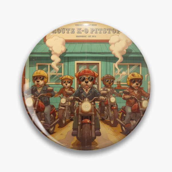 Item preview, Route K-9 Pitstop - Vintage Biker Dogs Art Print designed and sold by Melian Vintage.