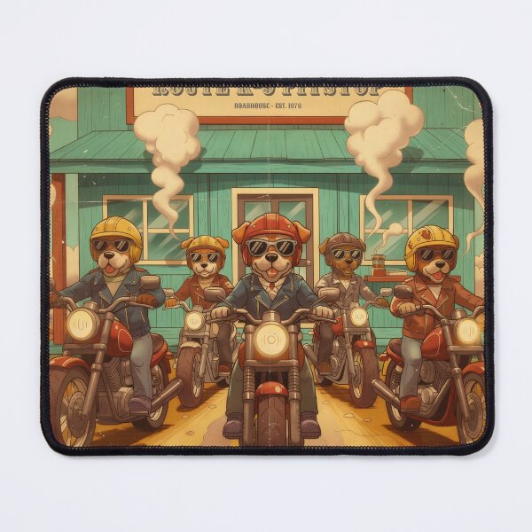 Item preview, Route K-9 Pitstop - Vintage Biker Dogs Art Print designed and sold by Melian Vintage.