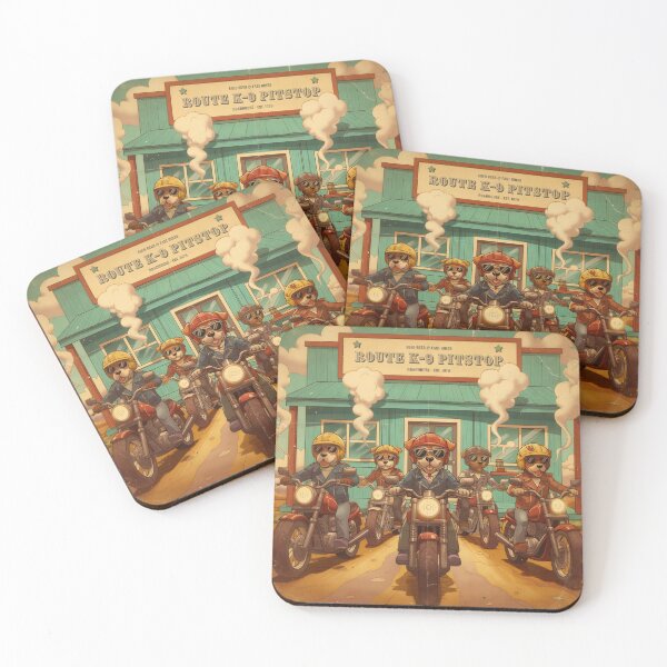 Item preview, Route K-9 Pitstop - Vintage Biker Dogs Art Print designed and sold by Melian Vintage.
