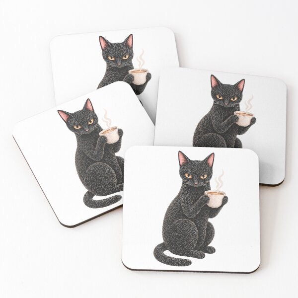 Item preview, Moody Coffee Cat Sticker, Black Cat with Coffee Cup, Cozy Cat Lover Design designed and sold by VelvetClawStudio.