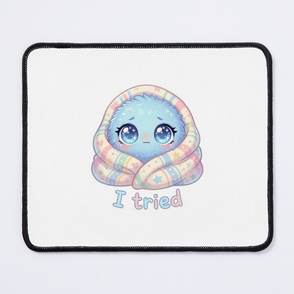 Item preview, Kawaii Fluffy Blue Monster "I Tried" Pastel Sticker designed and sold by Nunaprettyshop.