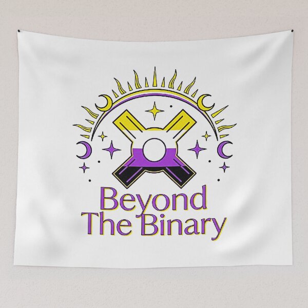 Item preview, Mystical Non-Binary Pride Celestial Art - "Beyond The Binary" Yellow & Purple Sun Moon Symbol Illustration designed and sold by MT-Hub | Cute Aesthetic Art, Stickers & Phone Cases.