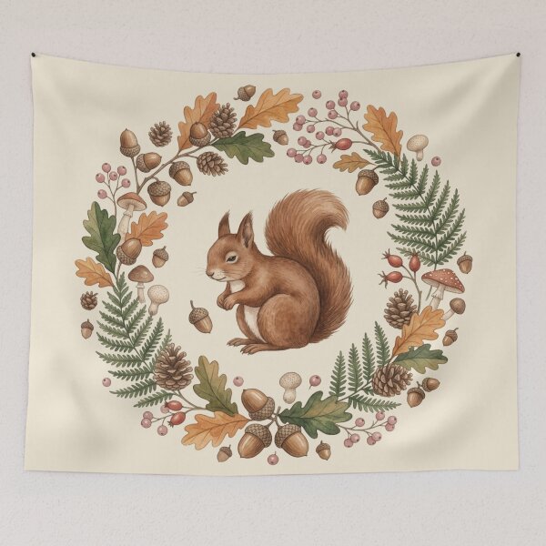 Item preview, Squirrel Acorn Botanical Cottagecore Watercolor Print designed and sold by CalmCapy Co.