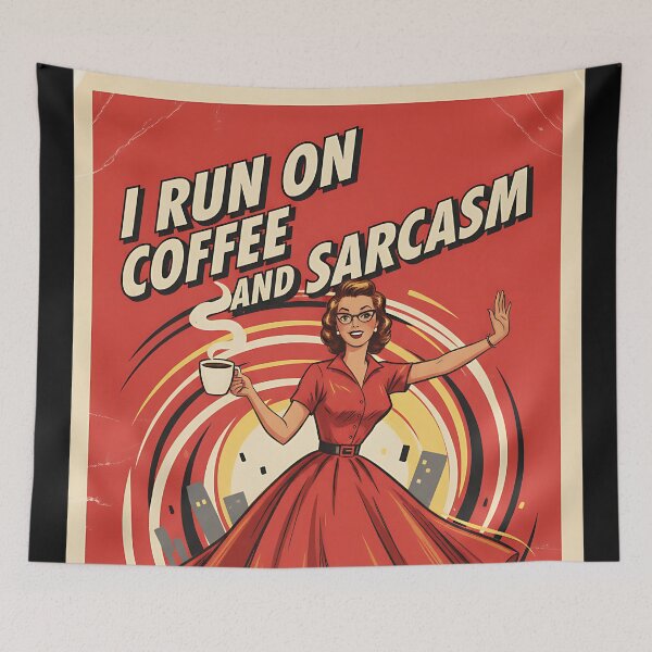 Item preview, I Run On Coffee And Sarcasm Funny Vintage Retro Humor designed and sold by Retro-Anime9.