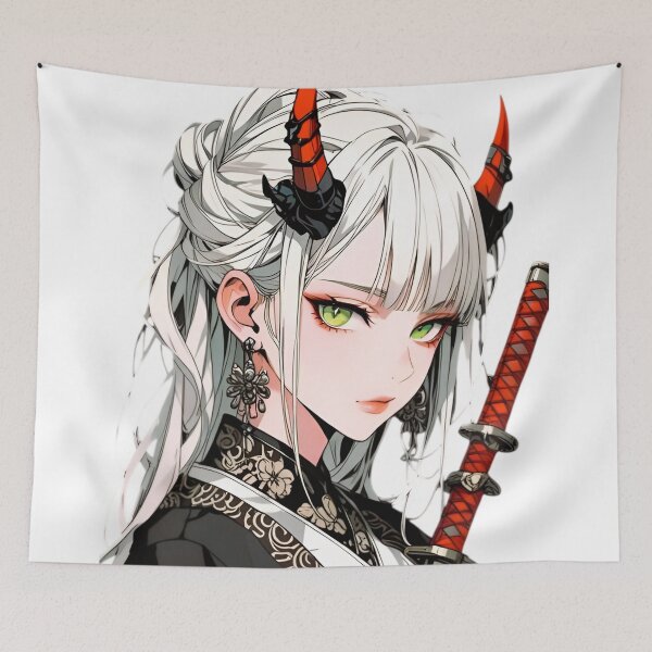 Item preview, Demon Samurai Anime Girl | Oni Warrior Katana Japanese Aesthetic Art designed and sold by Dyan4.