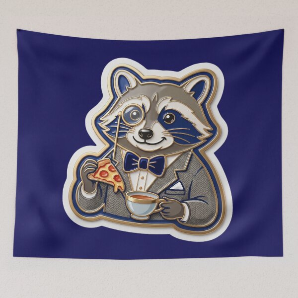 Item preview, Gentleman Raccoon – Raccoon with monocle, suit & pizza slice designed and sold by Girih.