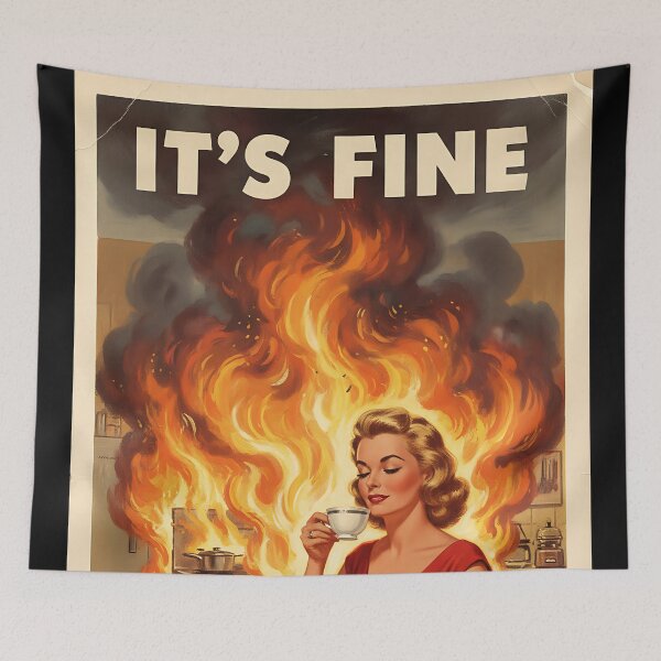Item preview, Funny Vintage Poster It's Fine Everything Is Fine Retro Sarcastic Wall Art designed and sold by Retro-Anime9.