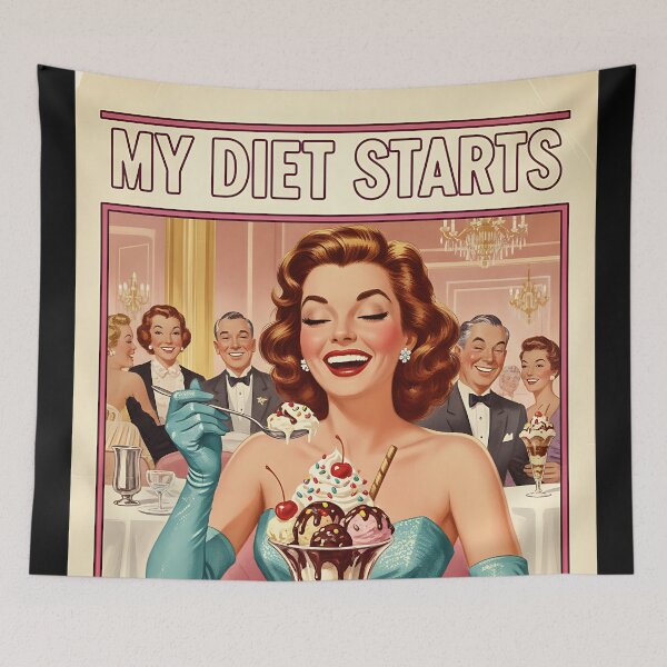 Item preview, Funny Diet Poster My Diet Starts After This Vintage Retro Sarcastic Art designed and sold by Retro-Anime9.
