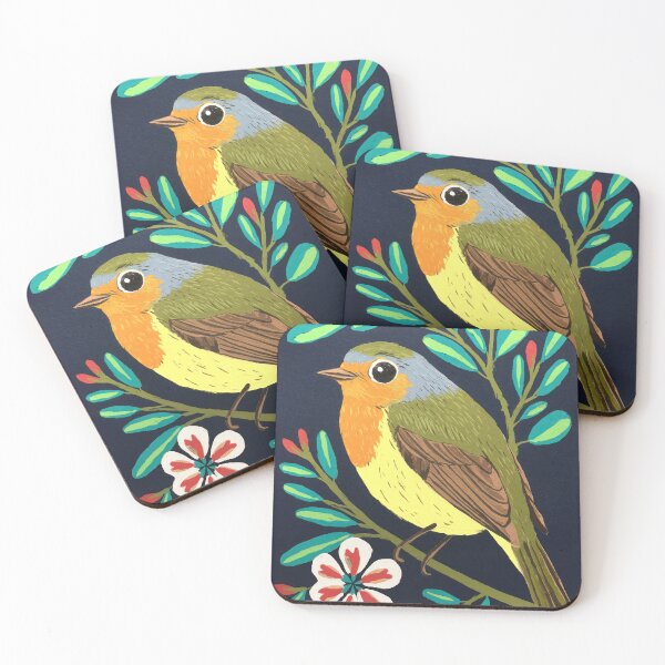 Item preview, Robin Bird with Flower | Dark Botanical | Filora Atelier Bird Art designed and sold by Filora Atelier | Bird Art.