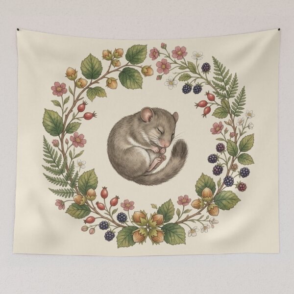 Item preview, Dormouse Hazelnut Botanical Cottagecore Watercolor designed and sold by CalmCapy Co.