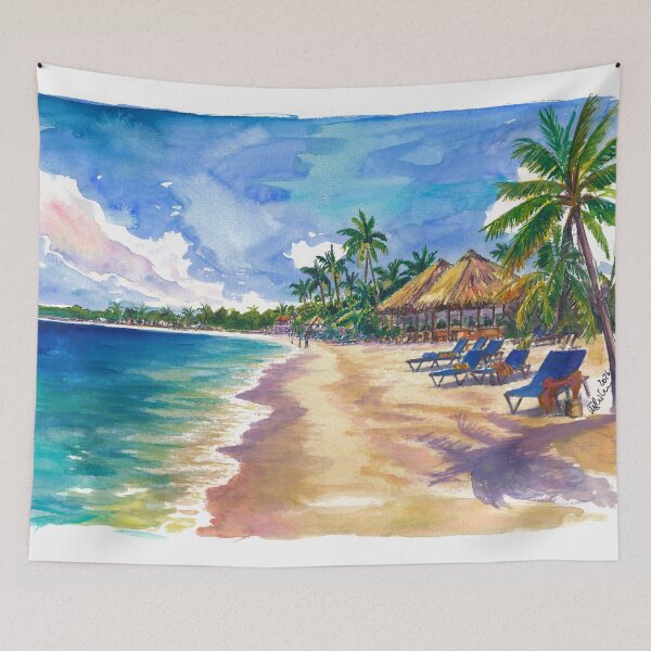 Item preview, Negril Seven Mile Beach Watercolor – Jamaica Tropical Coastal Art Print, Caribbean Travel Gift designed and sold by artshop77.