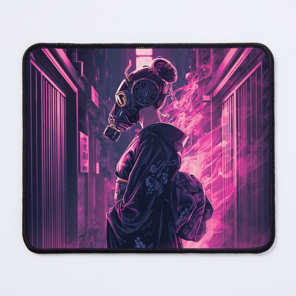Item preview, Neon Geisha — Cyberpunk Kimono Girl with Gas Mask designed and sold by kummo-0319.