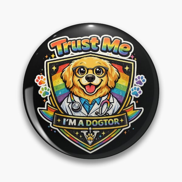 Item preview, Trust Me I'm A Dogtor Rainbow Pride Badge Funny Dog Lover Veterinarian Humor Gift For Pet Parents And Allies designed and sold by Im-Ara.