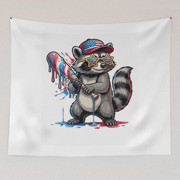 Item preview, Funny Raccoon Ice Cream Baseball Meme Patriotic USA Flag Sunglasses 4th of July Animal designed and sold by bilal sibgui.