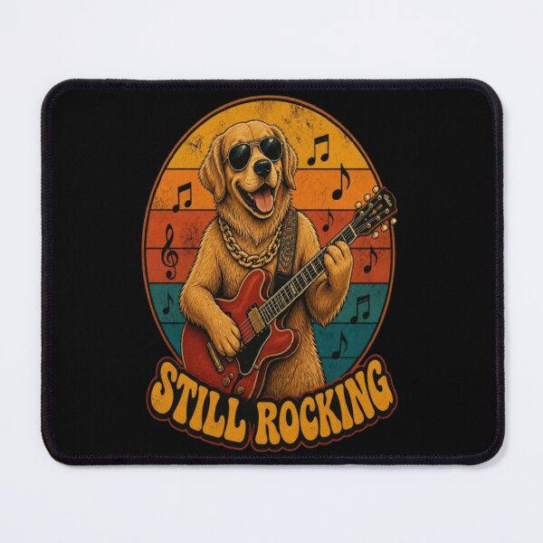 Item preview, Funny Sarcastic Vintage Retro 70s Groovy Golden Retriever Guitar Still Rocking T-Shirt designed and sold by ElkasDesign.