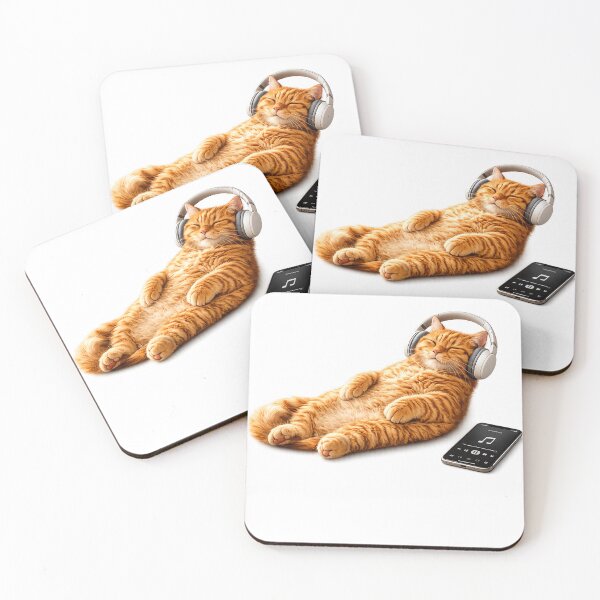 Item preview, Orange Cat Listening to Music with Headphones | Relaxing Music Lover Kitty2 designed and sold by shikuldo7.
