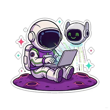 Artwork thumbnail, Astronaut Developer Coding with AI Assistant Sticker by Barkashow
