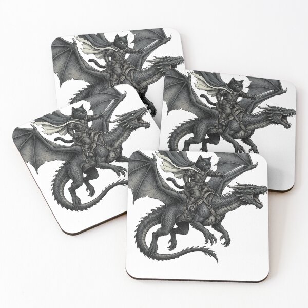 Item preview, Black Cat Warrior Dragon Rider Fantasy Illustration designed and sold by JMDesignHub.