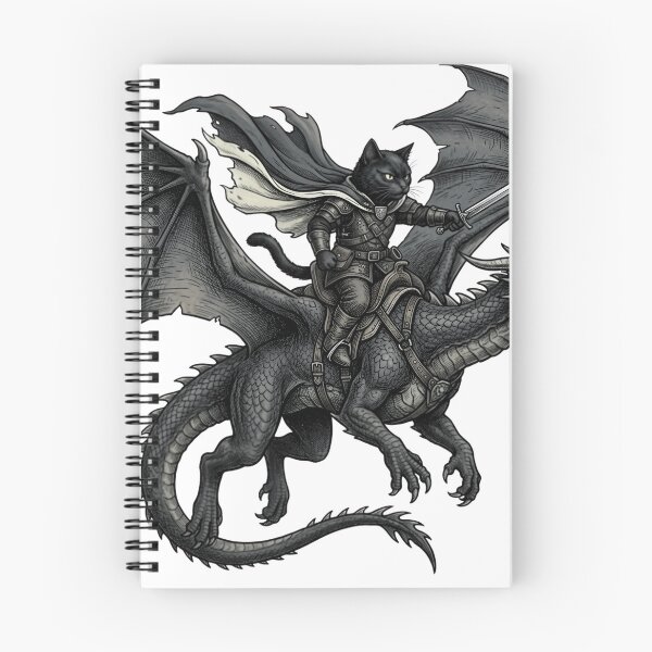 Item preview, Black Cat Warrior Dragon Rider Fantasy Illustration designed and sold by JMDesignHub.