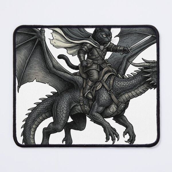 Item preview, Black Cat Warrior Dragon Rider Fantasy Illustration designed and sold by JMDesignHub.