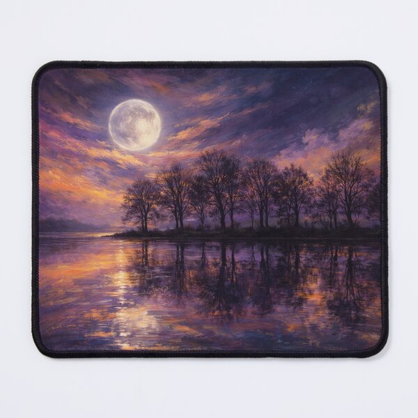 Item preview, Moonlit Reflection Purple and Gold Sunset Lake Landscape Art Print designed and sold by Joey Santiago.
