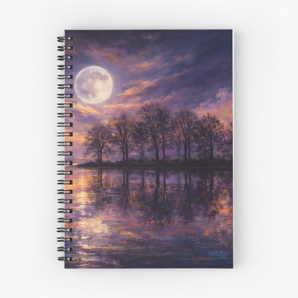 Item preview, Moonlit Reflection Purple and Gold Sunset Lake Landscape Art Print designed and sold by Joey Santiago.