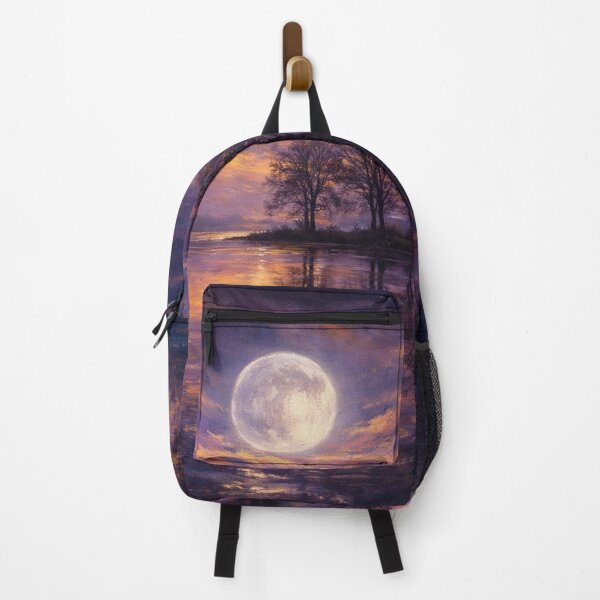 Item preview, Moonlit Reflection Purple and Gold Sunset Lake Landscape Art Print designed and sold by Joey Santiago.
