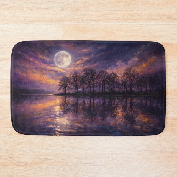 Item preview, Moonlit Reflection Purple and Gold Sunset Lake Landscape Art Print designed and sold by Joey Santiago.