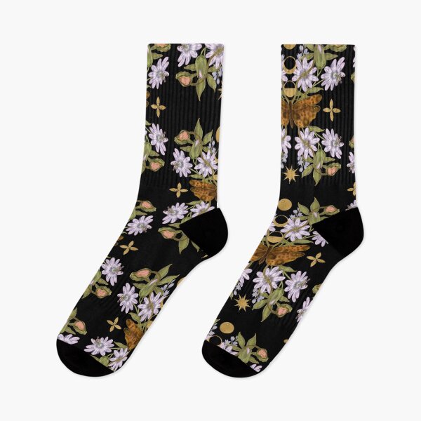Item preview, Graceful botanical illustration of a brown moth surrounded by delicate lavender-colored flowers and a vertical chain of golden moon phases. Perfect design for astronomy and green witch fans. designed and sold by Grin Katalina Floral Patterns & Cozy Art.